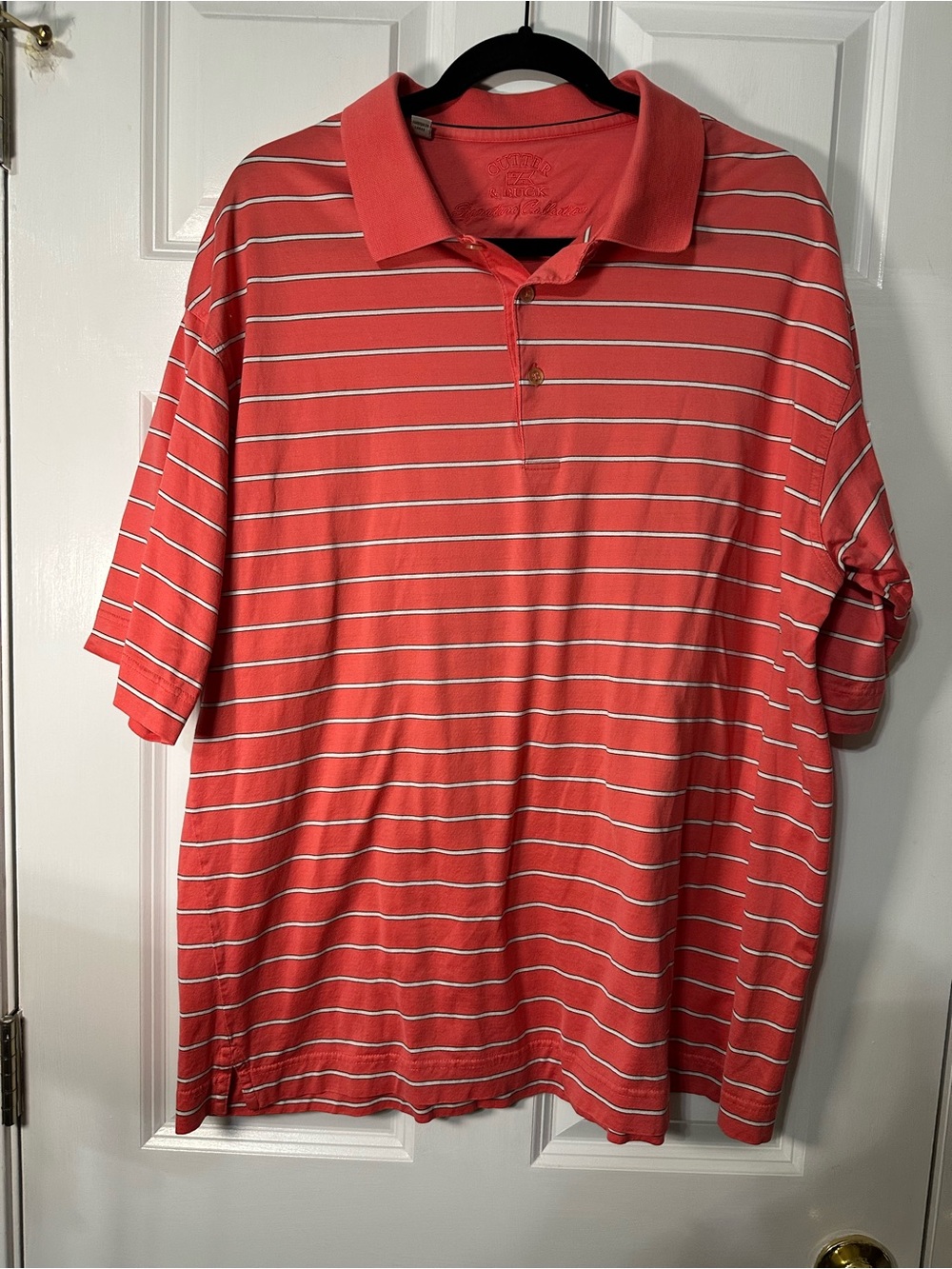 Cutter & Buck Coral and White Striped Polo
